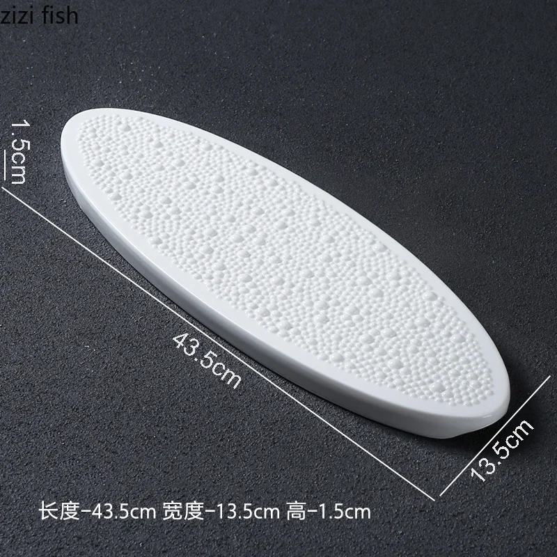 Pure White Bead Dot Texture Ceramic Sushi Plate Oval Dessert Plate Snack Dim Sum Dish Molecular Cuisine Creative Tableware