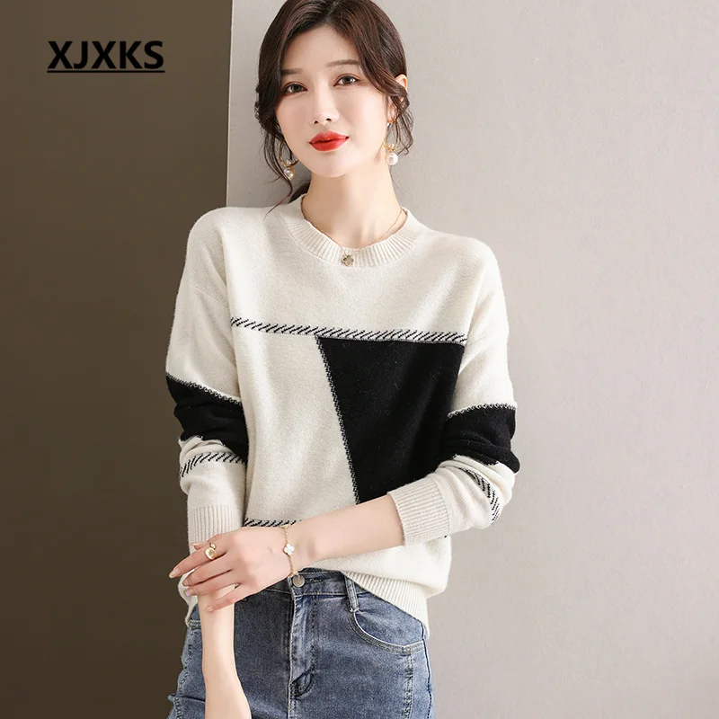 XJXKS-Round-Neck-Long-Sleeve-Geometric-Pattern-Women-s-Sweats-2022 ...