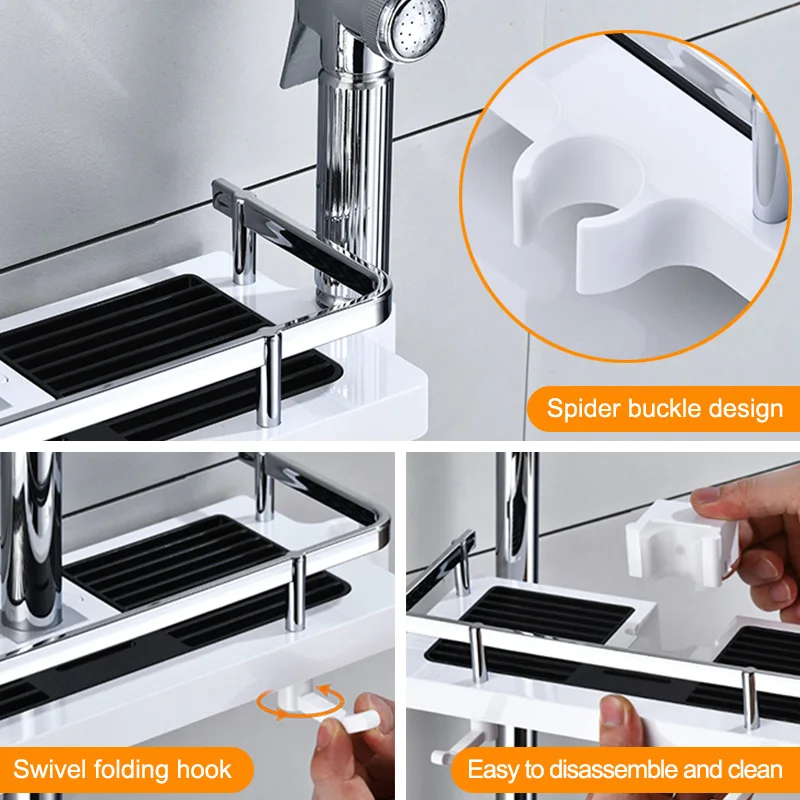 Shower Storage Holder No Drilling with Hook Shampoo Hanging Tray Stand Lifting Rod Bathroom Storage Organizer Accessorie 5