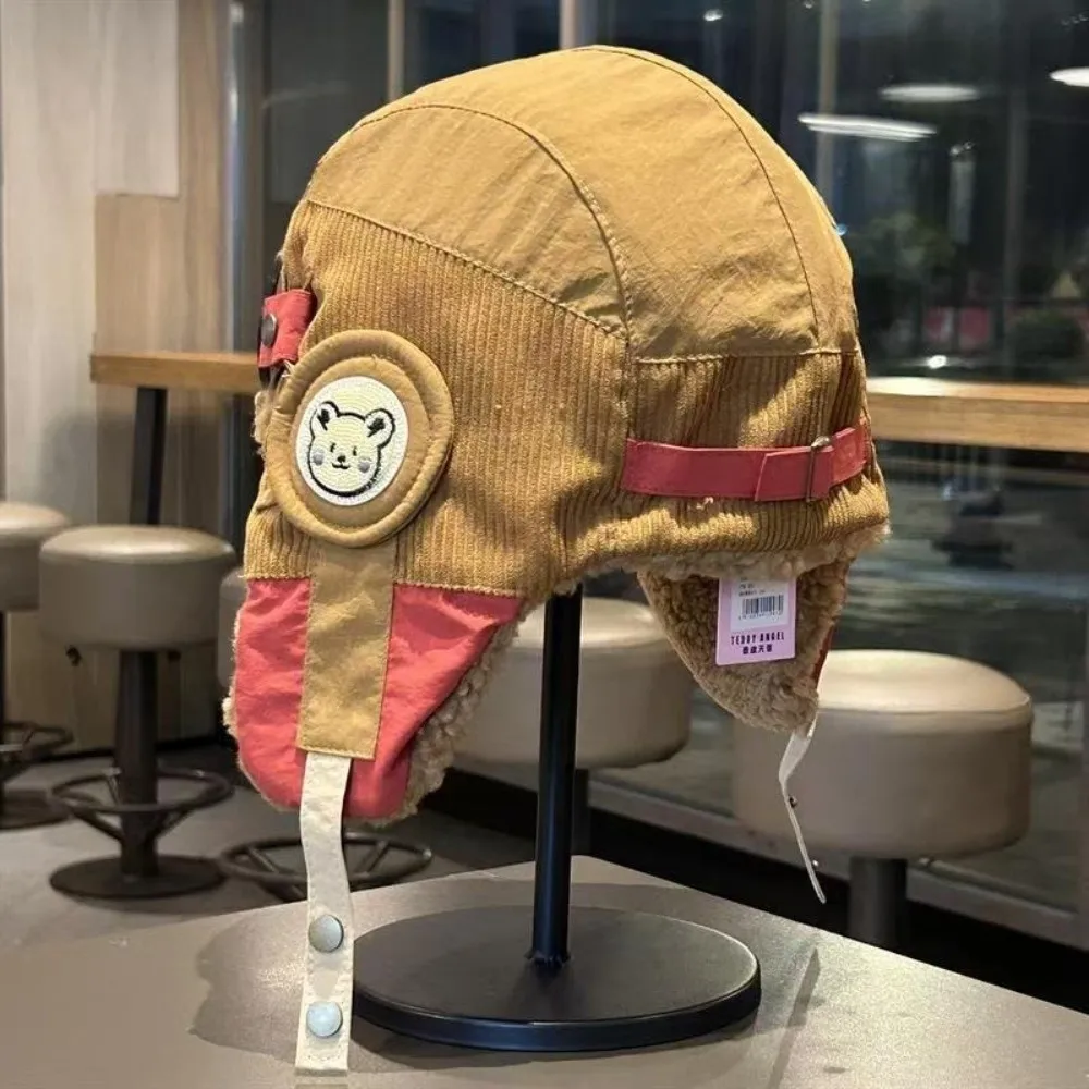 New Cute Cartoon Children Pilot Hat Windproof with Glasses Ear Protection Cap Thickned Cold Proof Warm Hat Winter