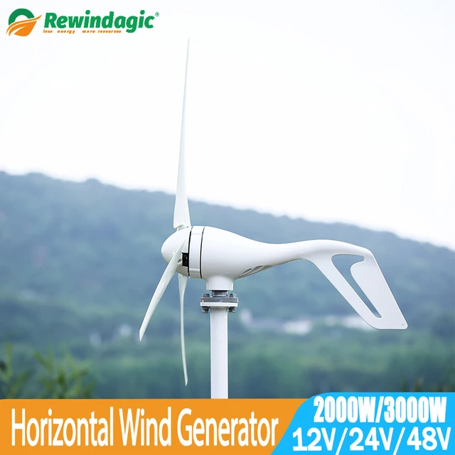 กังหันลมผลิตไฟฟ้าขนาดเล็กสำหรับใช้ในบ้าน 2KW 3KW 3000W 12V 24V 48V กังหันลมแนวนอน 8 ใบพัด พร้อมตัวควบคุม MPPT ฟรี 1