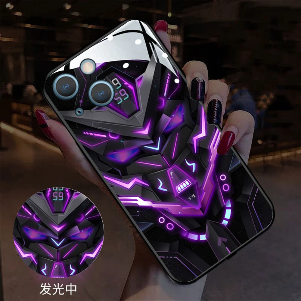 Super Cool Mech Mask Design LED Light Glow Luminous Phone Case For Samsung S24 S23 S22 S21 S20 FE Note 10 20 Plus Ultra A54