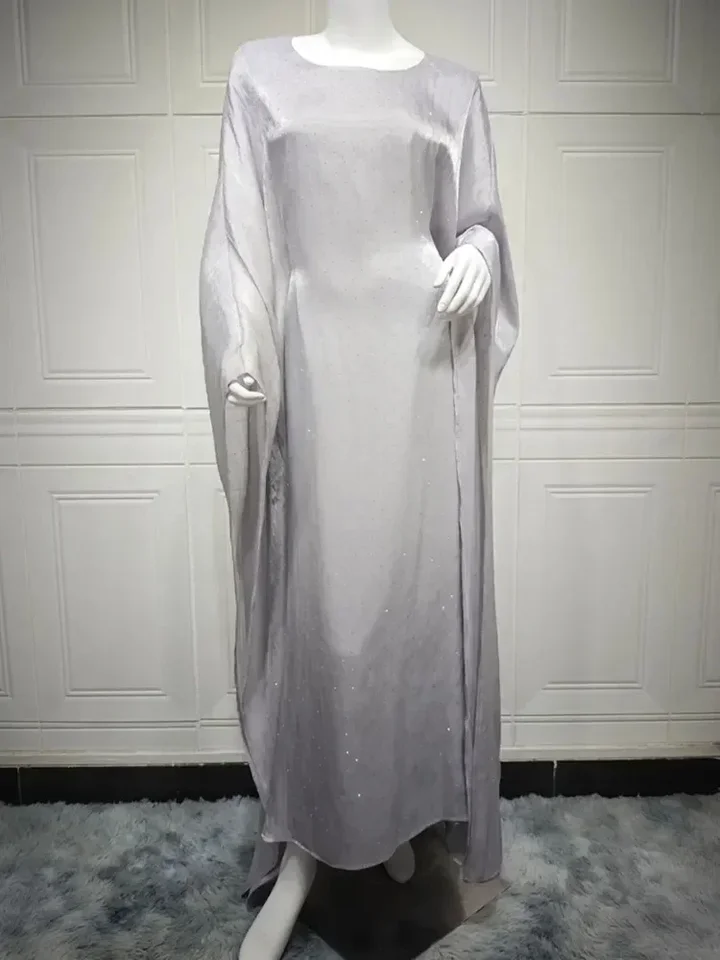 Abaya Lunga Elegante Bianca Per Donna – Abito Musulmano Con Maniche Lunghe, Jilbab Per Preghiera E Ramadan