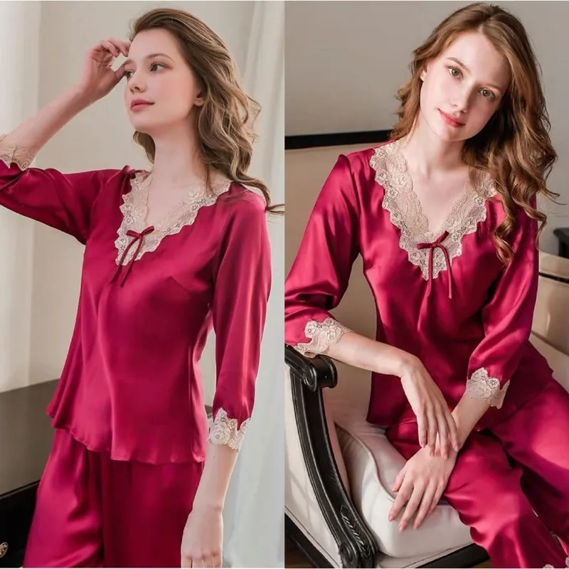 Body Girl Satin & Lace Pajama Set – Elegant Luxury Nightwear for Women