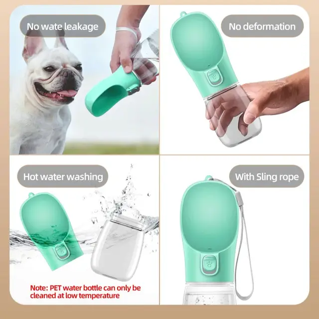 Traveling Dog Water Bottle Portable Drinking Water Bowl Press Bottom Puppy Pet Outside 300-400ML Feeding Bottle with Strip 4