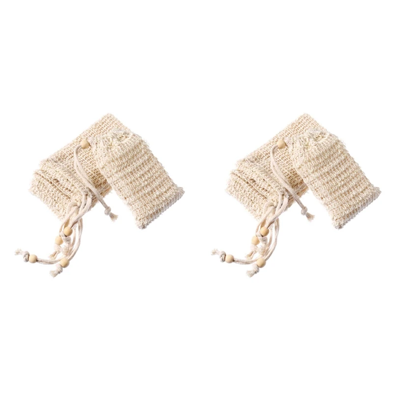 

60 Pack Natural Sisal Soap Bag Exfoliating Soap Saver Pouch Holder With Wooden Beads