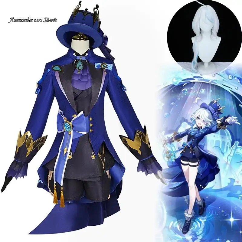 

Anime Game Genshin Impact Black Furina Cosplay Focalors Hat Hair Full Set Outfit Carnival Women's Outfit Dress Halloween Costume