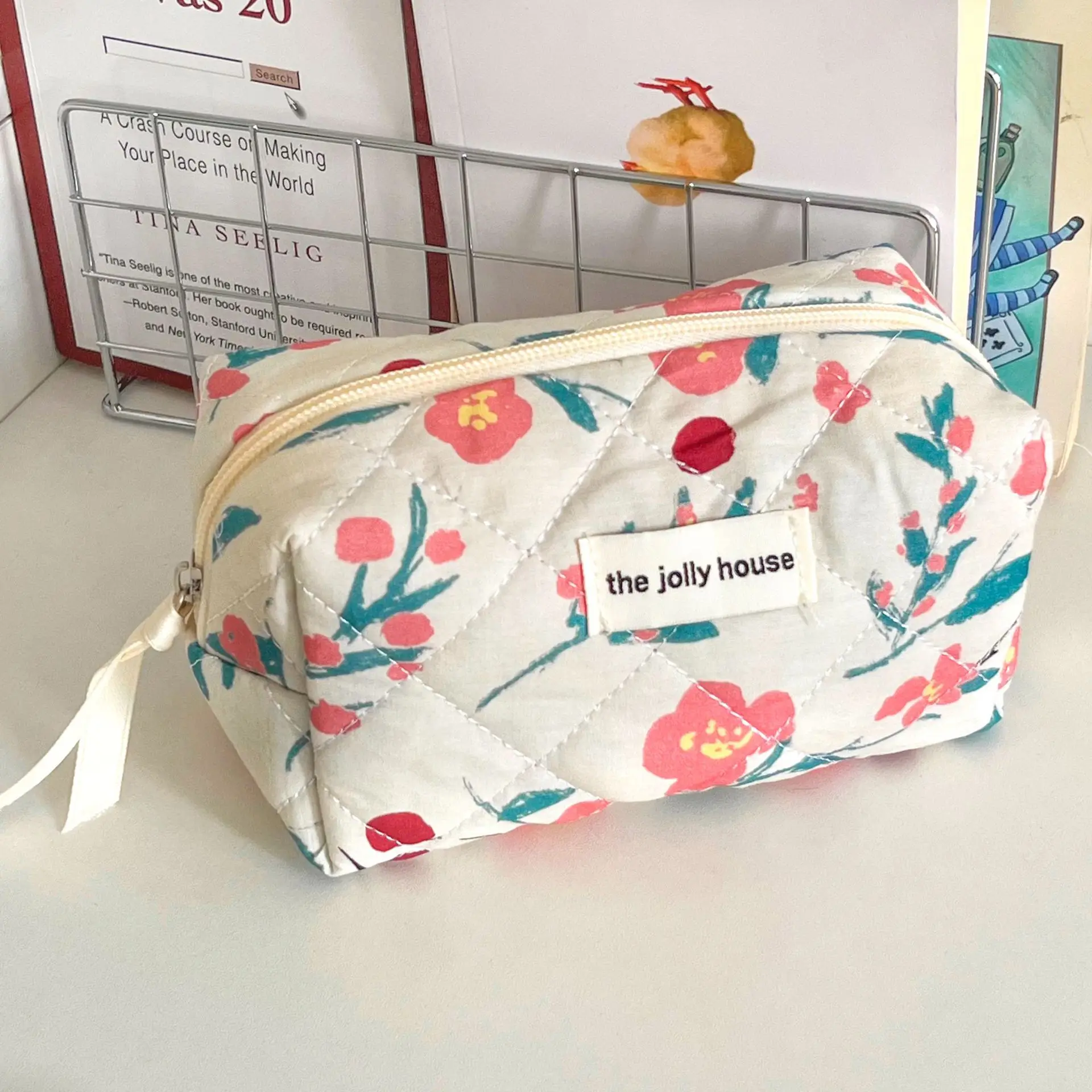 1pc/Set Pink Flower Print Makeup Bag Premium Travel Organizer Cosmetic Bag Makeup Bag Pouch Skincare Bag Toiletry Bag 6
