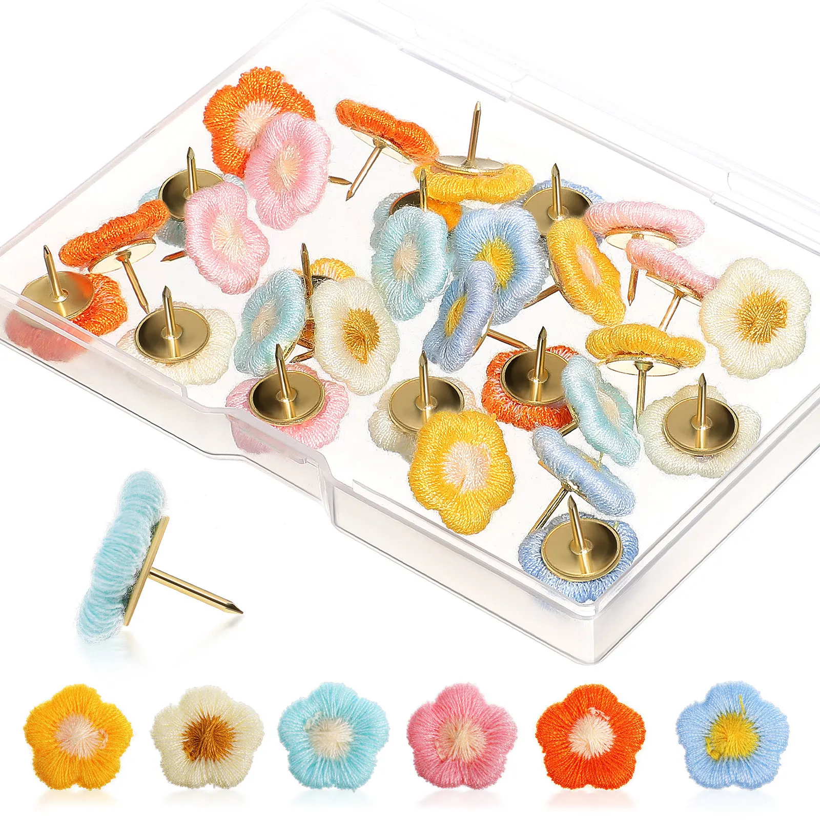 30Pcs 꽃 푸시 핀 장 엄지 못핀 귀여운 금속 멀티 컬러 코르크 보드 게시판 벽 액세서리