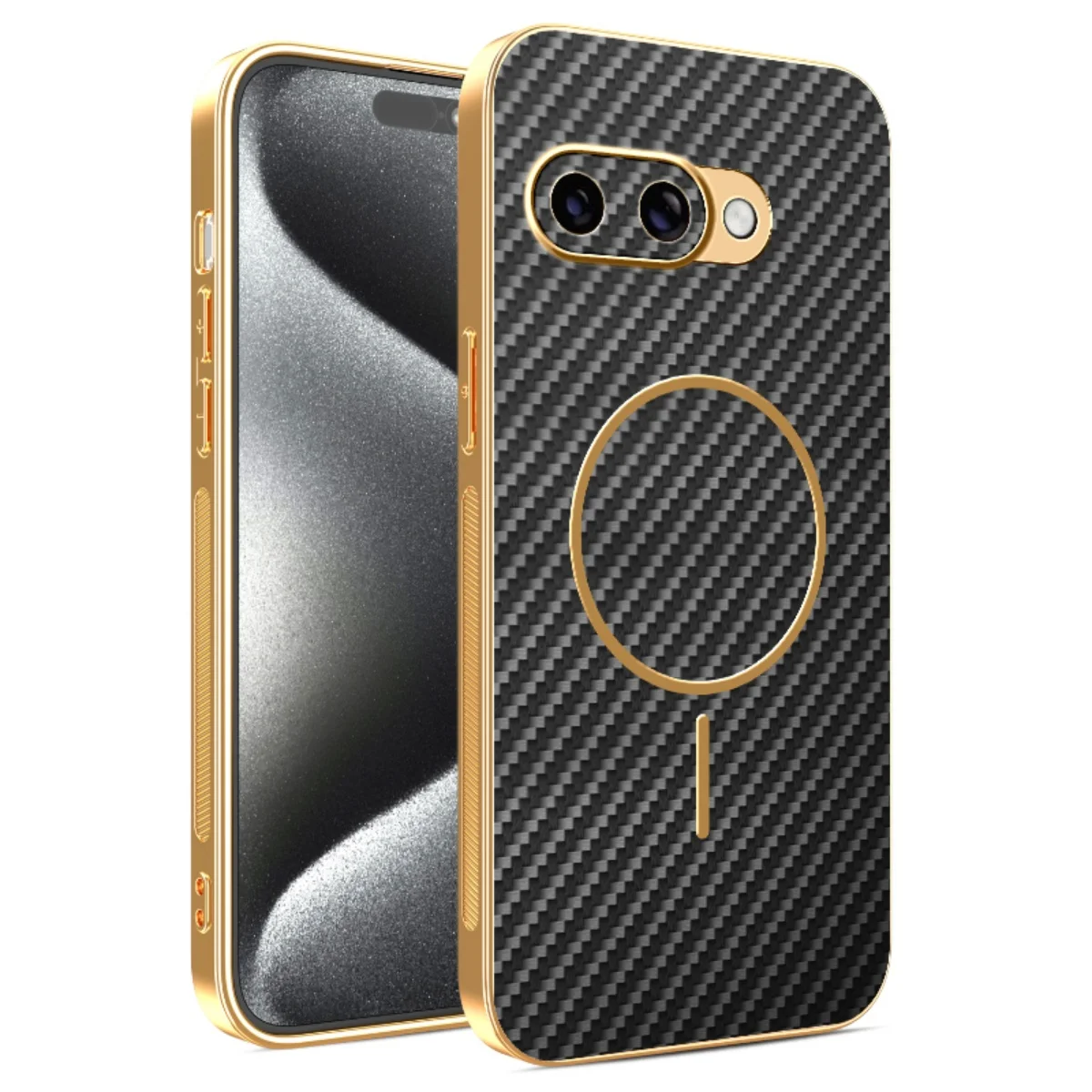 Carbon Fiber Texture Phone Case with Plating Frame and Magsafe Compatibility