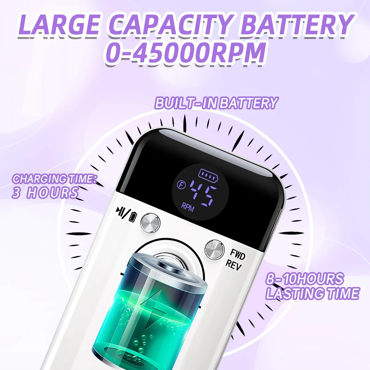 45000RPM Nail Drill Machine Portable Nail Polish Gel Sander Electric Professional Lathe LCD Display Art Tools