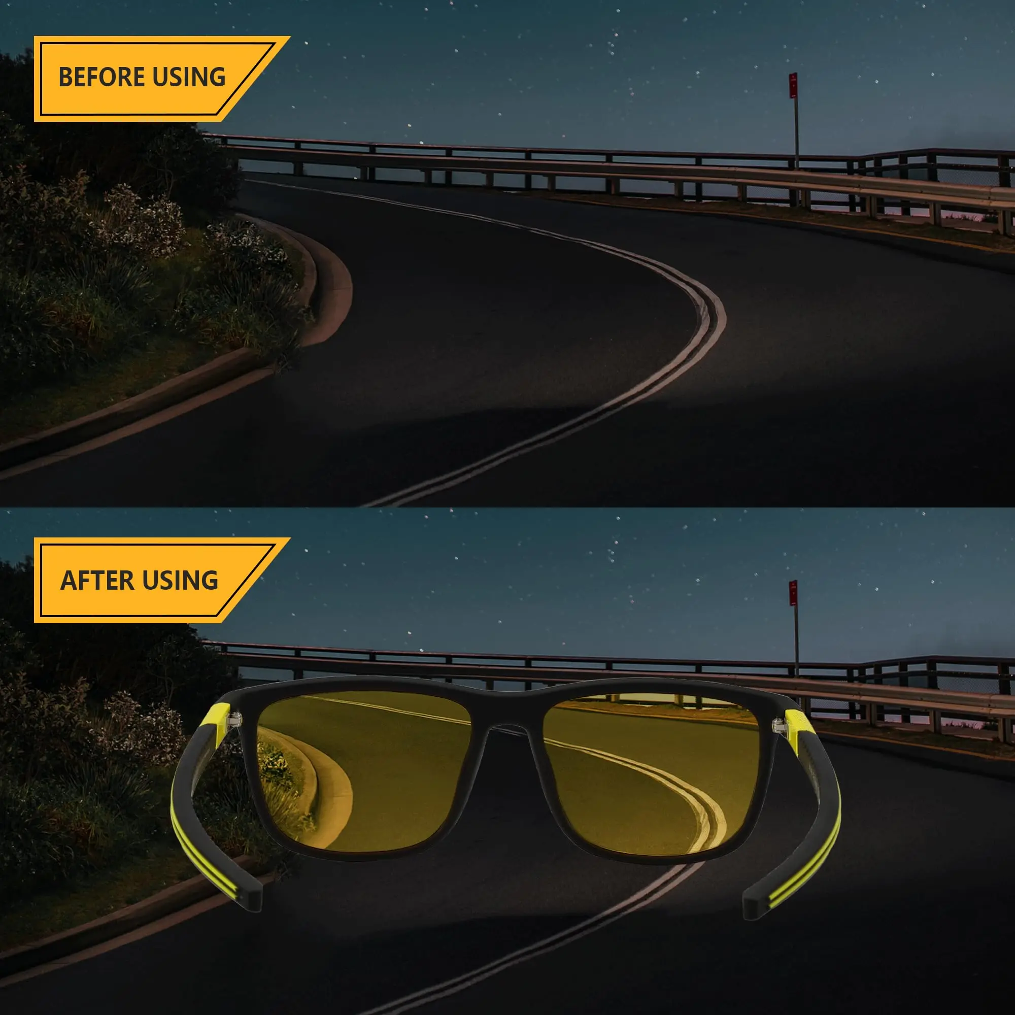 ZENOTTIC Square Polarized Night Vision Sunglasses-Lightweight TR90 Frame UV Blocking Shade For Driving Fishing Golf Sport