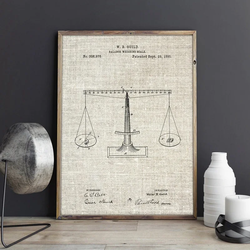 Vintage Scales of Justice Patent Chemistry Wall Art Blueprint Posters Canvas Paintings And Prints For Living Room Home Decor