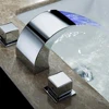 LED Bathroom faucet Sink faucet Waterfall Basin Faucet Widespread BathroomTub Sink Mixer Tap Chrome 1