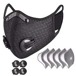 Reusable Washable Windproof Dust Mask with Breathing Valve and 5 Filters for Outdoor and Sports Activities (1 set)