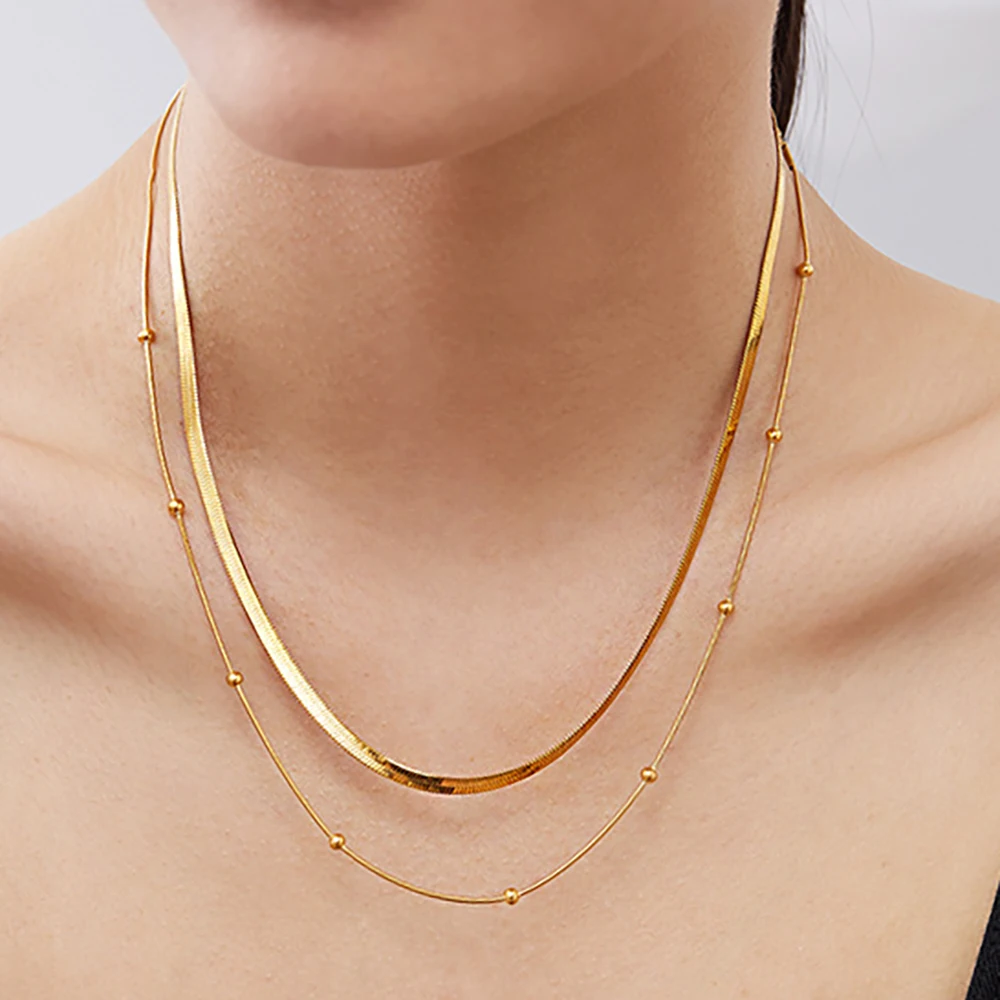 Luxuriöse 14K Vergoldete Mehrschichtige Halskette Mit Runden Perlen Für Damen, Tägliches Tragen, Anlaufgeschützter, Wasserfester Edelstahl-Schmuck Sba3F15B232504703B6732D59400F7266H