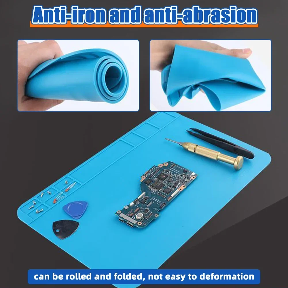 Tappetino per stazione di saldatura Tappetino da lavoro in silicone resistente al calore 932 ° Tappetino magnetico antistatico F per la riparazione di orologi portatili per telefoni elettronici  1420