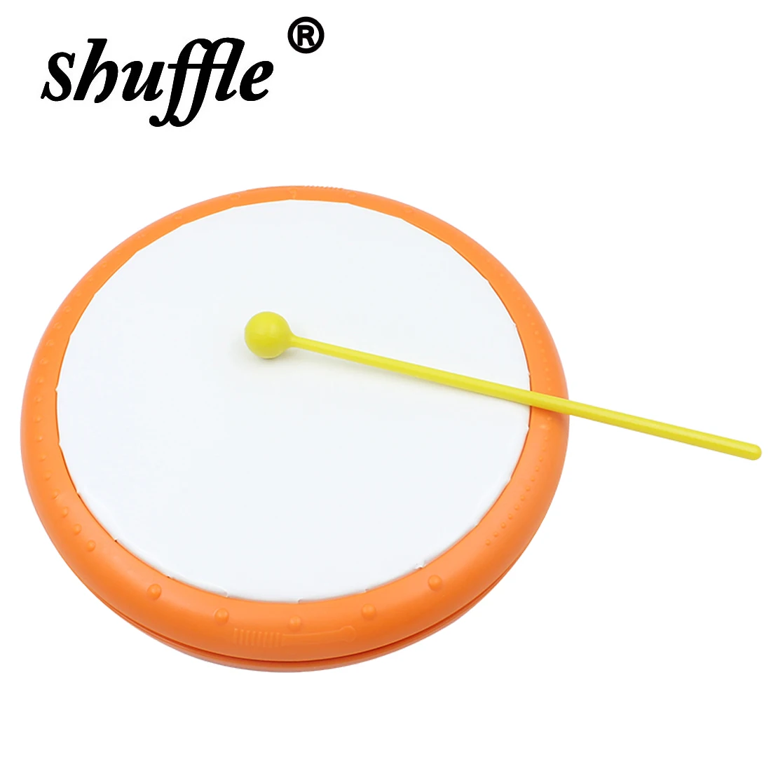 Orff Tambourine Drums Orange Plastic Drum Tambourine With Drumsticks Rhythm Practice Portable Percussion Musical Instrument