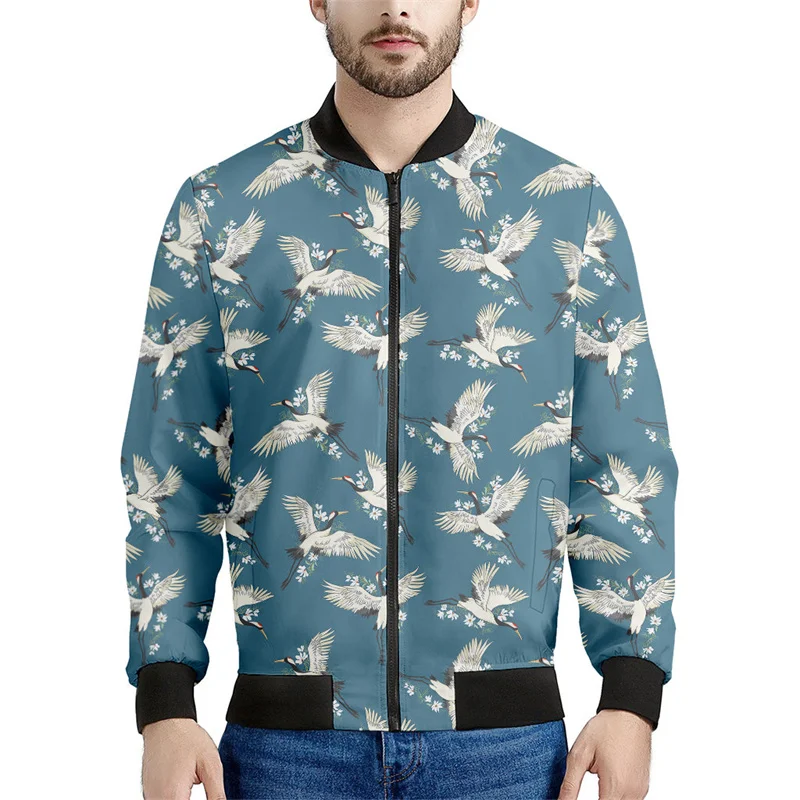 thumbnail image 1 of Chaqueta con cremallera y estampado 3D de grullas pintadas a mano para hombre y mujer, chaquetas de calle de manga larga para primavera y otoño, 1 of 5