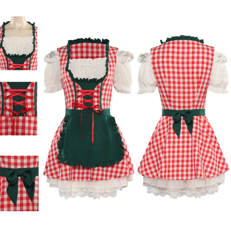 

Bavarian Beer Cosplay Costume Munich Oktoberfest Festival Women Maid Waiter Dress Girl Retro Apron Outfits Halloween Party Suit