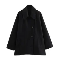 2025-Short Blended Coat for Women, Casual Polo Neck, Personalized Top, Cloak Sleeve, Winter, New 2