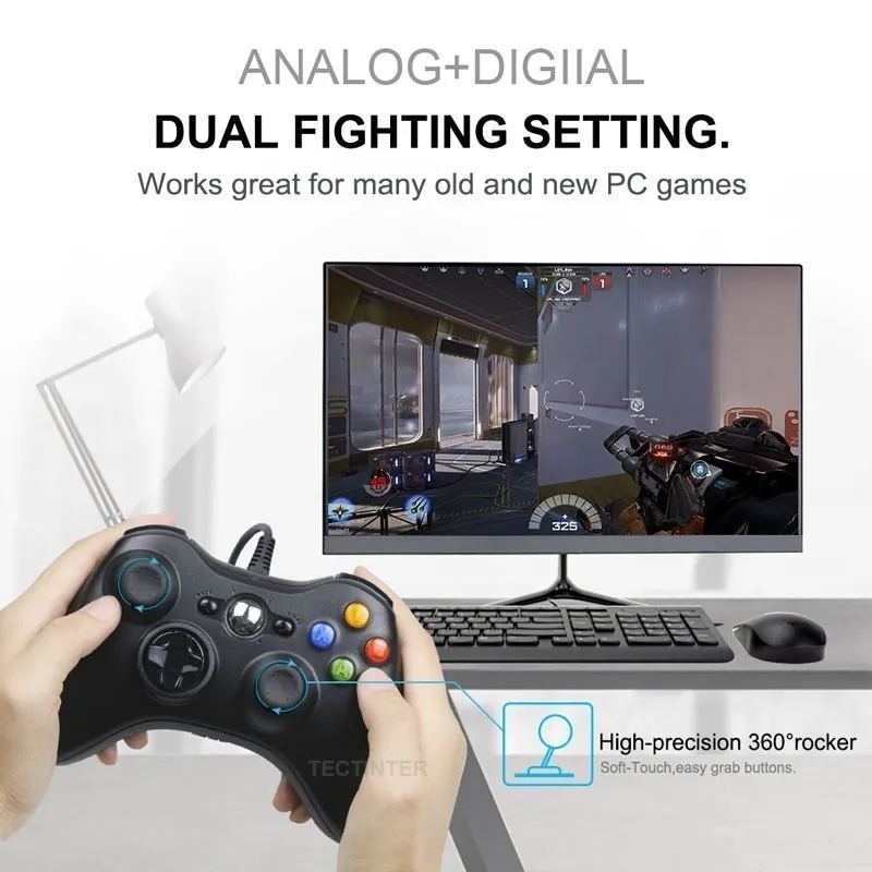 Wired Dual Vibration USB Gamepad, Joystick, Controlador de PC, Windows 7,  Windows 10, Não, Xbox 360, Acessórios para jogos - AliExpress