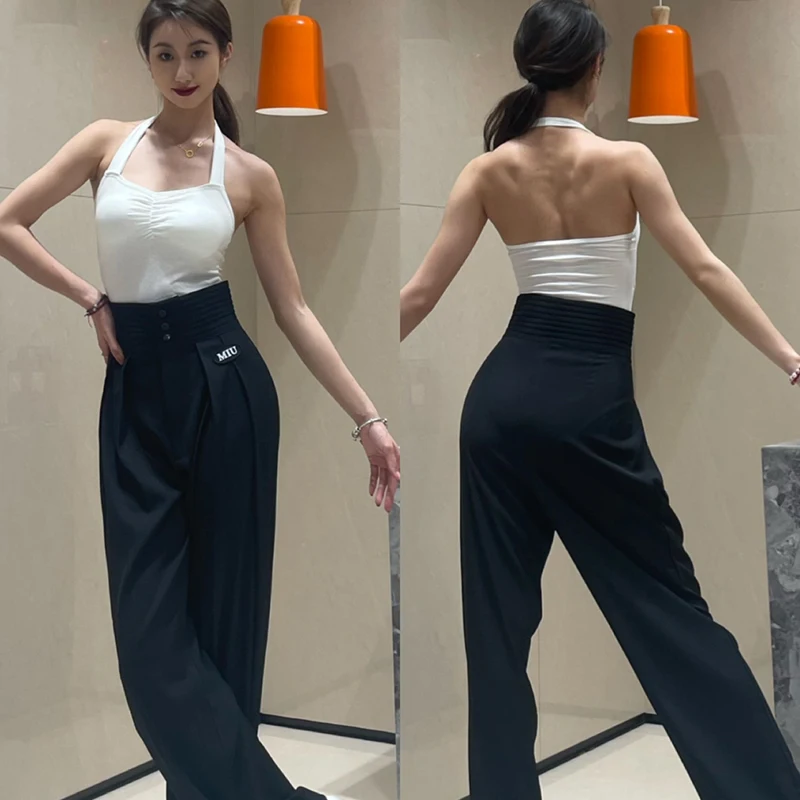 

New Latin Dance Pants For Women Modern Dance Pants Button Trousers Chacha Rumba Tango Dress Latin Performance Clothes DN14203