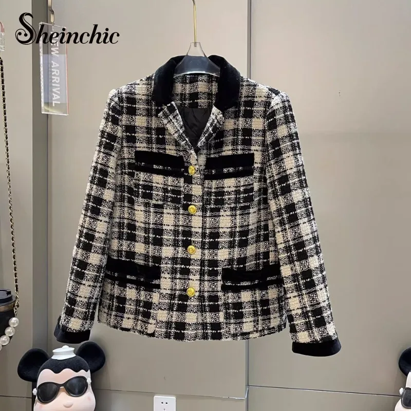 

Thicking Warm Down Coats Old Money Style Women Vintage White Black Plaid Winter Jacket 2023 Chaquetas Para Mujeres