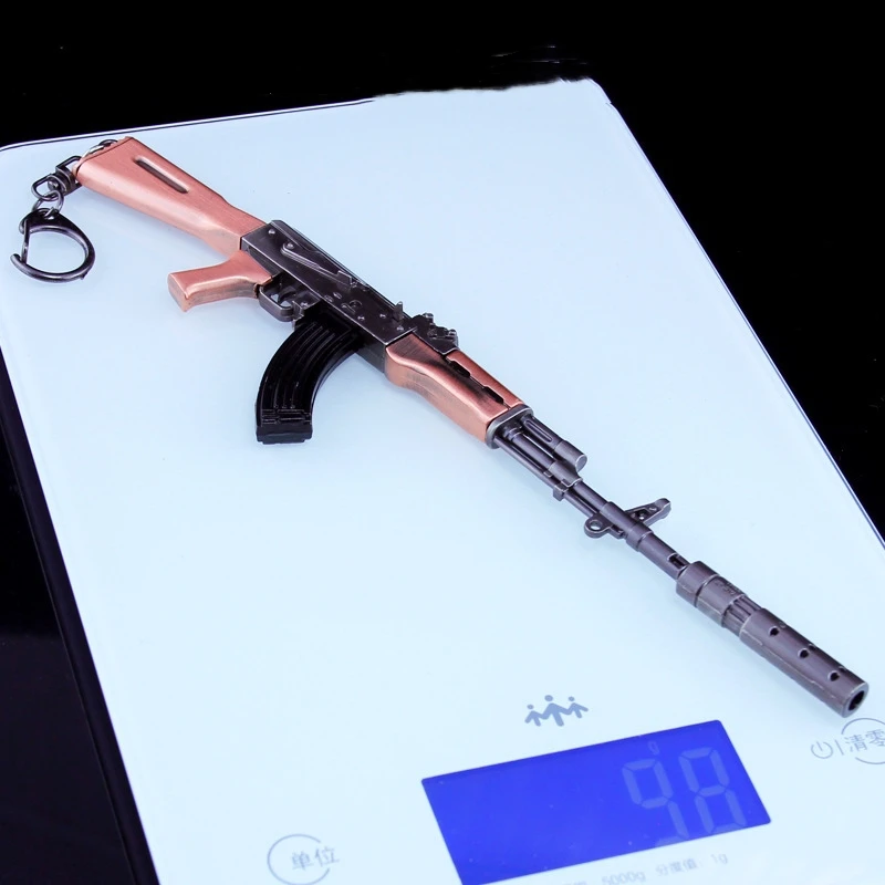 High Quality PUBG Keychain Metal Gun Model 21cm AKM QBZ95 AWM 98K Helmet Alloy Weapon Light Key Chain Birthday Gifts Toy for Kid 6