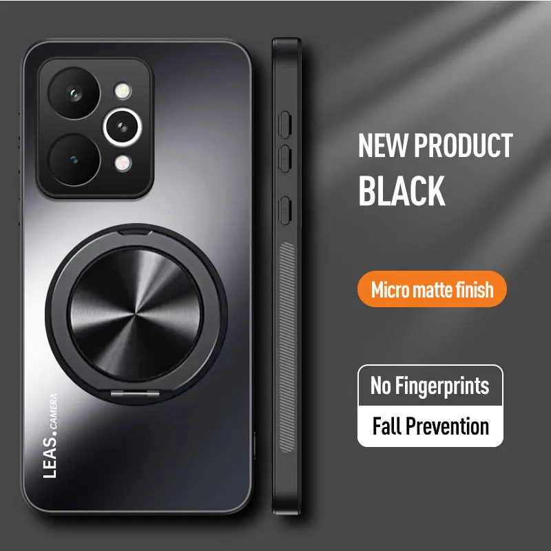 Magnetic Ring Stand Matte Hard Phone Case with Camera Protective Back Cover Bumper