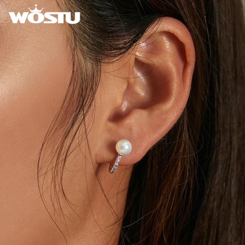 925 Sterling Silver Stud Earrings silver stud earrings silver earrings pearl earrings studded earrings womens earrings Simple Shell Pearl Shining Zircon For Women Party Jewelry