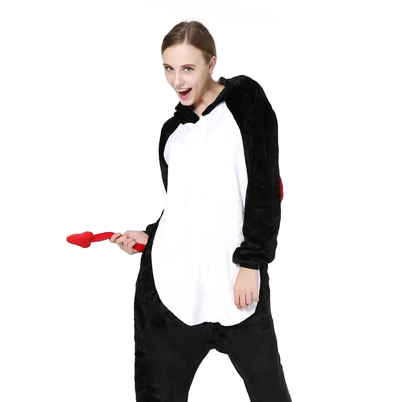 Stylish Soft Flannel Hooded Onesie Kigurumi Cartoon Animal Thermal Pajamas Costume Jumpsuit for Adults Loungewear Men Nightwear