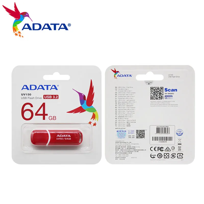 Adata-alta Velocidade Usb Flash Drive Uv150 Pen Drive Vermelho para Computador Disco u Usb 3.2 64gb 32gb Original - Imagem 6