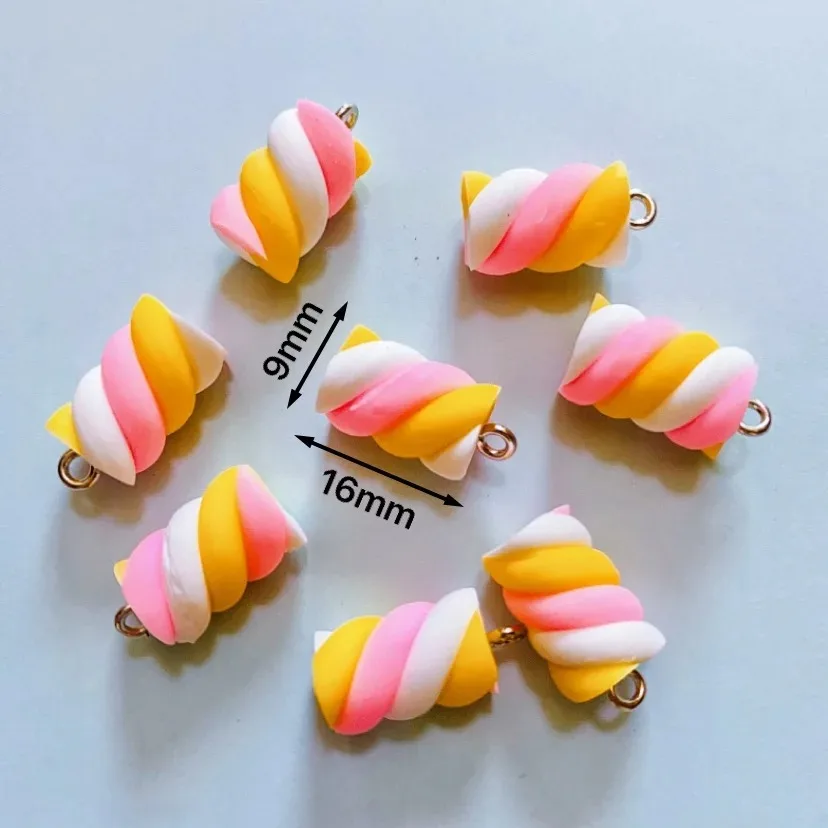 10Pcs 다채로운 솜사탕 귀걸이 참 Diy Kawaii 3D 키 체인 목걸이 펜던트 쥬얼리 만들기 장식 액세서리