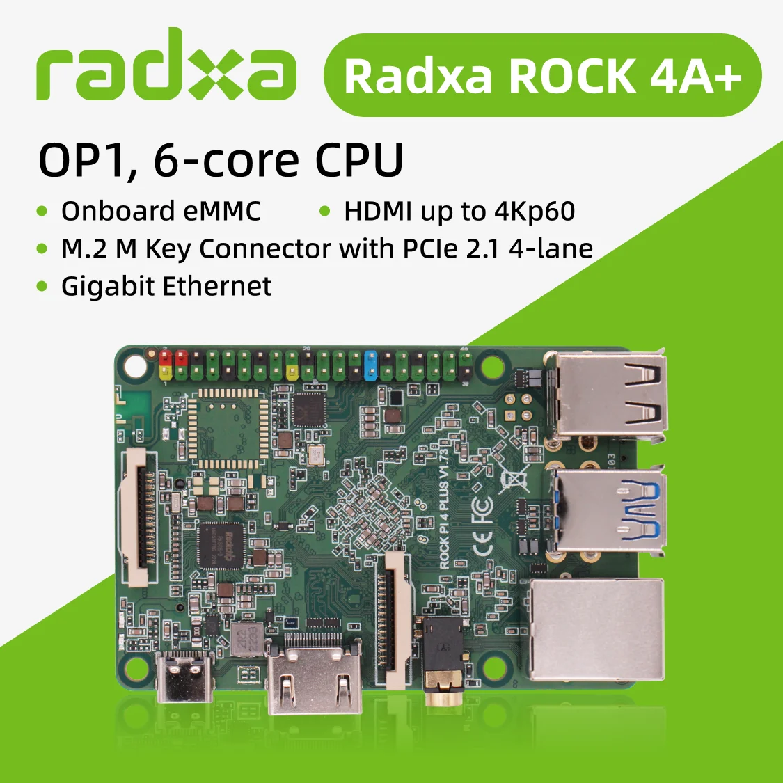 Radxa ROCK 4A+ OP1 6-core CPU SBC HDMI With 4K Output Gigabit Ethernet and PCIe 2.1 Single Board Computer