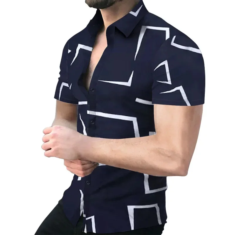 3D Men's Striped Printed Short Sleeve Shirt, Fashionable And Casual Loose Shirt, 2023 New Style. 5