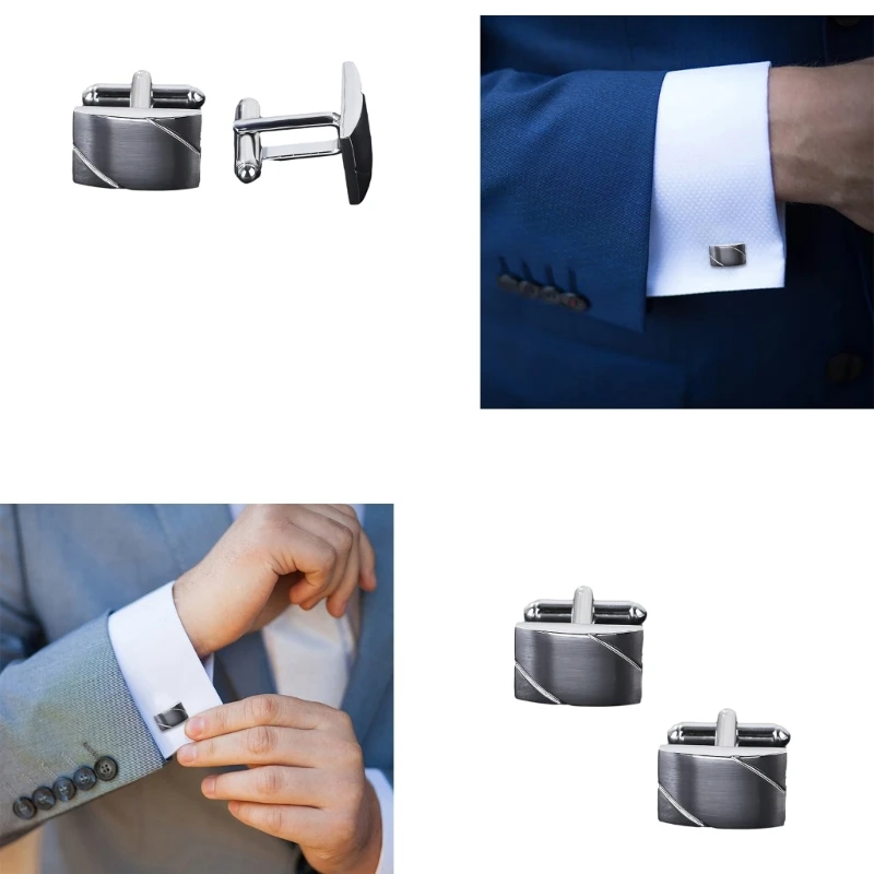 

B36D Men Rectangle Stripe Silver Cufflinks Casual Clothing Sleeve Button Wedding Gift