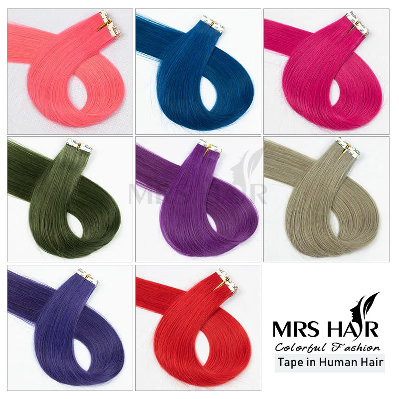 Colorful Tape Ins Adding Highlights Tape In Human Hair Extensions Mini In Extensions PINK PURPLE Double-Side Adhesive 2g/pc