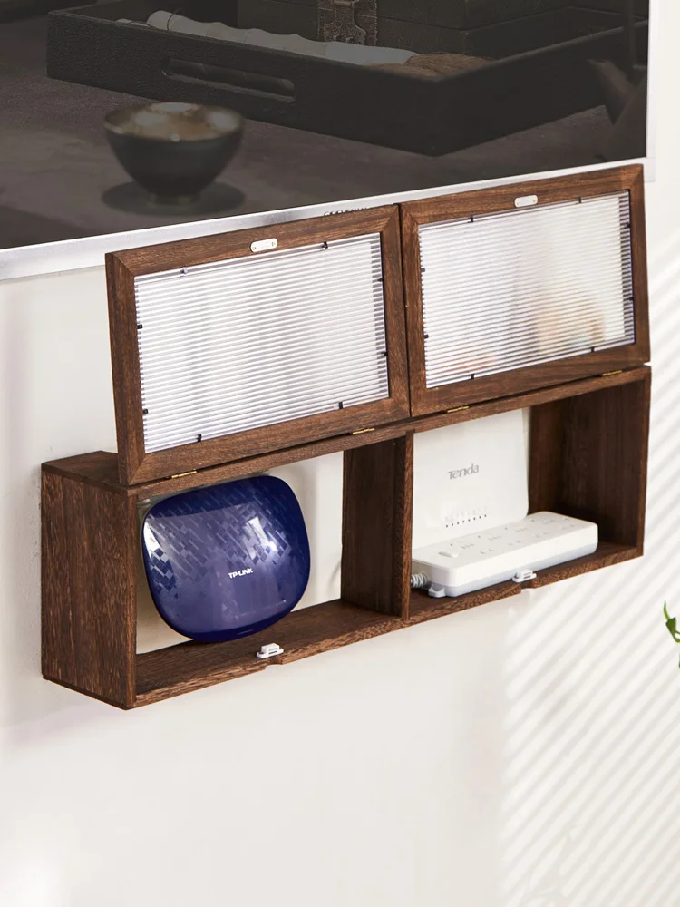Real Wood Dustproof TV Wall Mount Box Router Storage Ra Optical apult Placement Stand Simple Design Living Room Organizer