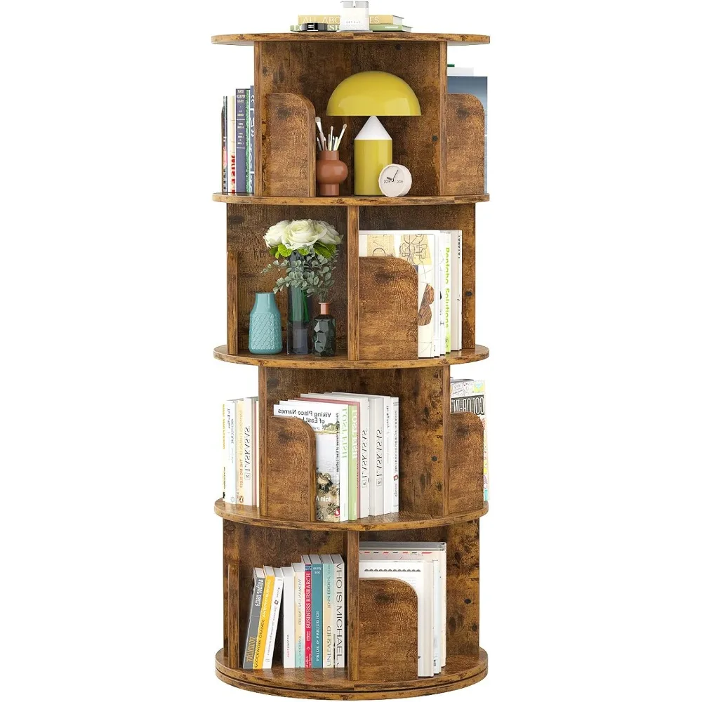 

Aheaplus Rotating Bookshelf, Small Corner Bookshelf for Small Space, 360 Display 4 Tier Floor Standing Bookcase Storage Rack
