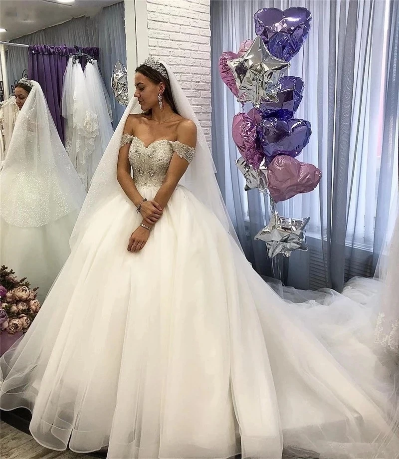 

Женское свадебное платье со шлейфом ANGELSBRIDEP, роскошное строгое платье с открытыми плечами и кристаллами, свадебное платье