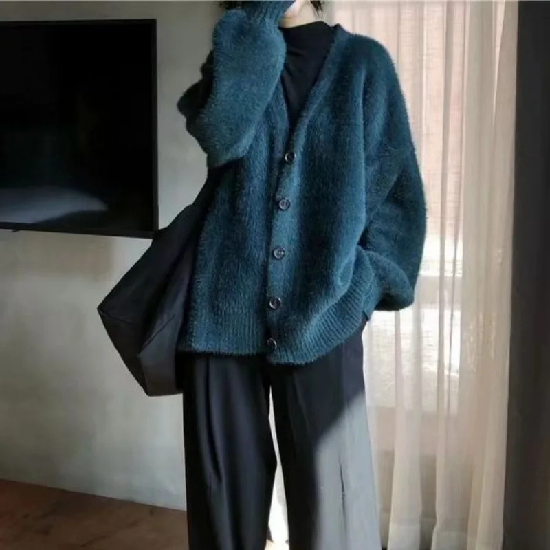 Thick V Neck Long Sleeve Cardigan Sweater