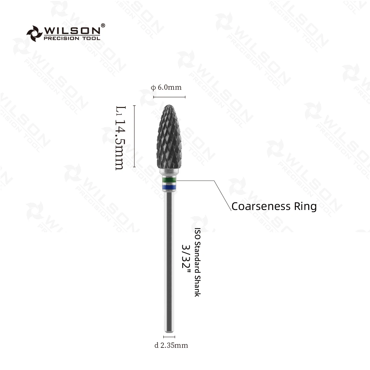 WILSON-Bullet Shape - 6.0mm - Cross Cut - Black Zirconia Ceramic Dental Lab Burrs - PRECISION TOOL 2
