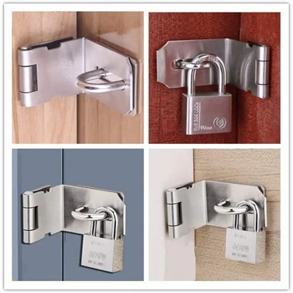 Durable Stainless Steel Padlock Hasp Household Burglar-proof Door Clasp Lock 90 Degree Right Angle Gate Bolt Door Buckle