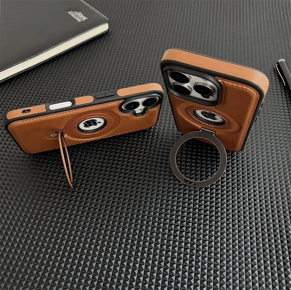 Custodia In Pelle Con Anello Magnetico Per IPhone 16 Pro Max – Compatibile MagSafe, Nero - 2