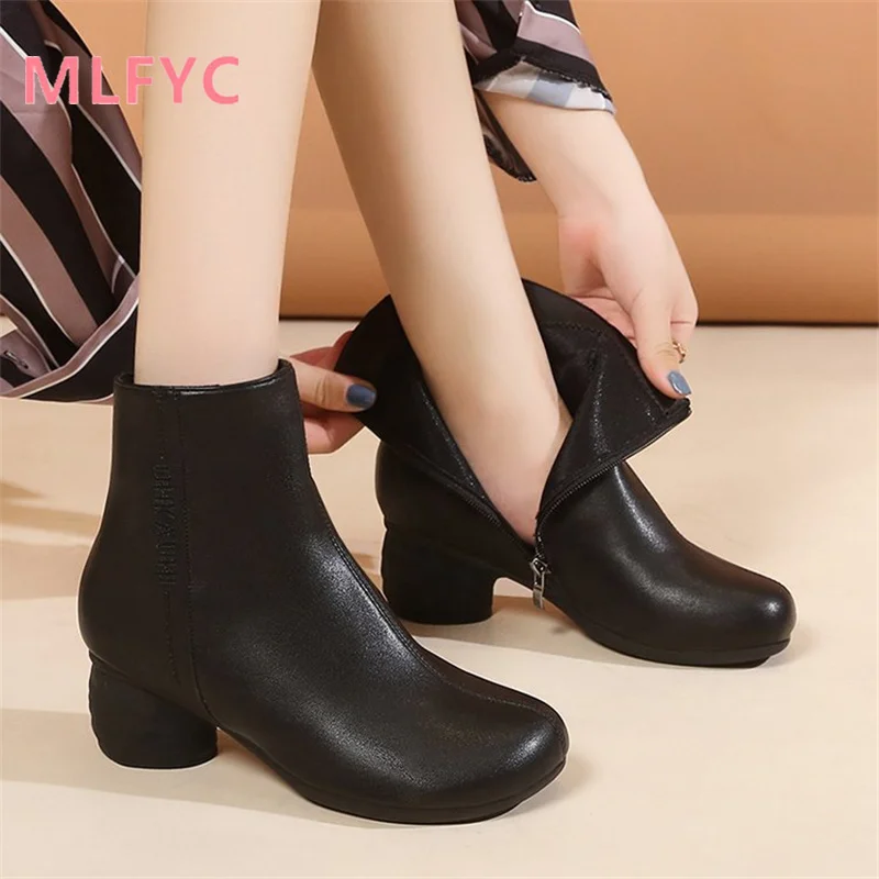 Women's Boots Round Head Short Barrel Low Heel Cotton Boots Children's 2023 New Mesh Red Side Zipper Fashion Short Boots