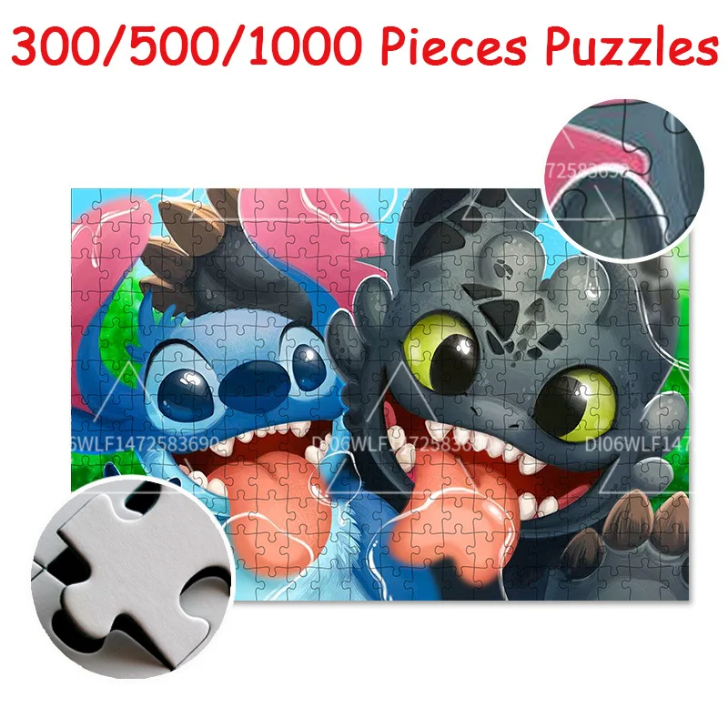 Disney Lilo & Stitch Puzzle Toys 300/500/1000 Pieces Wooden Puzzles Kids Educational Toys Adult Games Print Hd Gift Art Collect