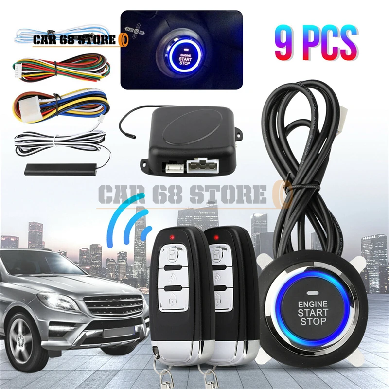 9Pcs/Set Car SUV Keyless Entry System Engine Start Alarm System Push One-button Start System Remote Starter Stop Car Accessories