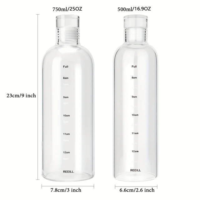 500/750ml Water Bottle With Time Marker Cover For Water Drink Large Capacity Plastic Transparent Milk Juice Cup Birthday Gift 4