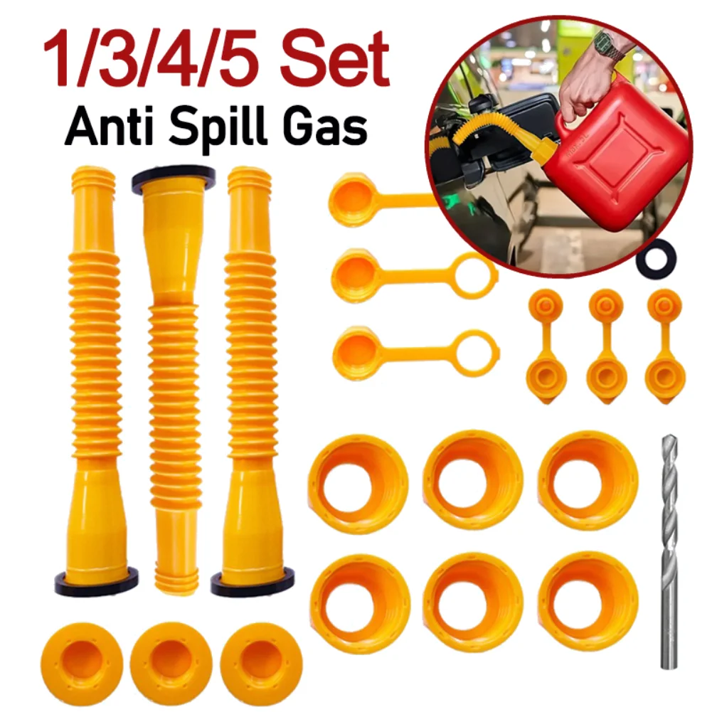 Gas Can Nozzle with Screw Collar Caps Anti Spill Gas Can Vent Replacement Spouts for Most 1/2/5/10 Gal 1/3/4/5 Set